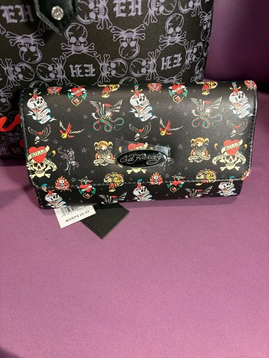 Ed Hardy Large Floral Tote Bag with Matching Wallet - Picture 2 of 14